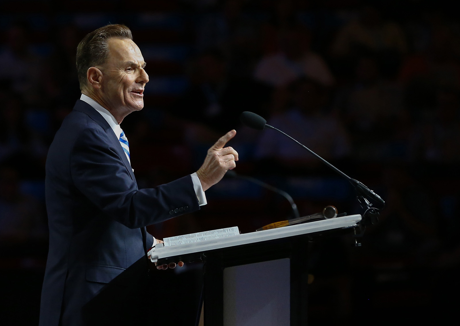 Southern Baptist Convention President of the Executive Committee Ronnie Floyd speaks during the annual meeting of the Southern Baptist Convention at the BJCC in Birmingham, Ala. on June 11, 2019.RNS Photo by Butch Dill.
