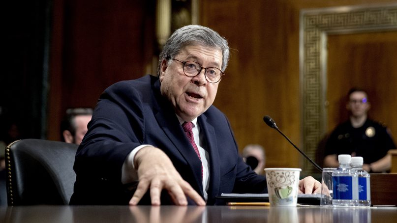 Attorney General William Barr testifies during a Senate Judiciary Committee hearing on Capitol Hill in Washington on May 1, 2019. (AP Photo/Andrew Harnik)