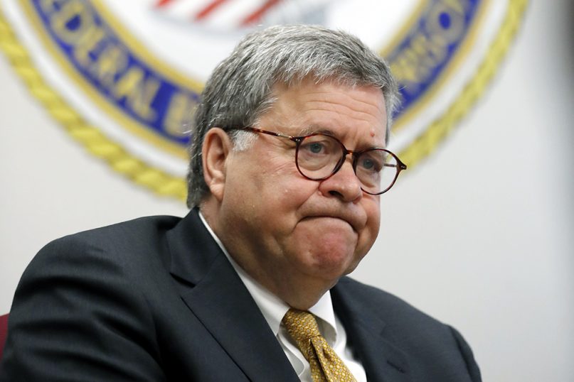 Attorney General William Barr speaks during a tour of a federal prison in Edgefield, South Carolina, on July 8, 2019. (AP Photo/John Bazemore)