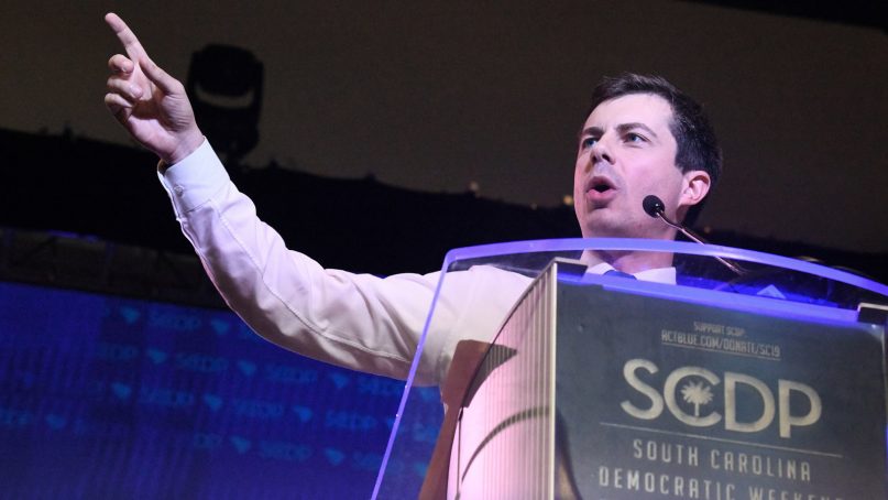 In this Saturday, June 22, 2019 photo, Democratic presidential candidate, Pete Buttigieg, mayor of South Bend, Ind., speaks at the South Carolina Democratic Party state convention in Columbia, S.C. Buttigieg is focusing his efforts this weekend on campaigning in South Carolina, where the majority of Democratic primary voters are black. (AP Photo/Meg Kinnard)