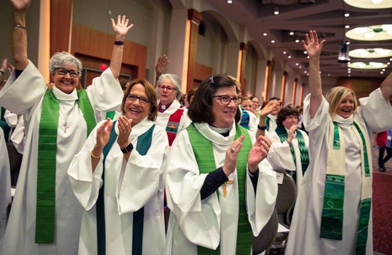 ELCA Presiding Bishop Elizabeth Eaton, center right, participates in a service celebrating 50 years of women's ordination during the ELCA Churchwide Assembly on Aug. 9, 2019, in Milwaukee, Wisc. Photo courtesy of ELCA