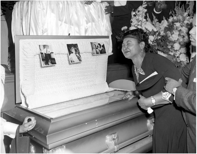 Mamie Till-Mobley weeps at her son’s funeral on Sept. 6, 1955, in Chicago. (Chicago Sun-Times/AP Photo)