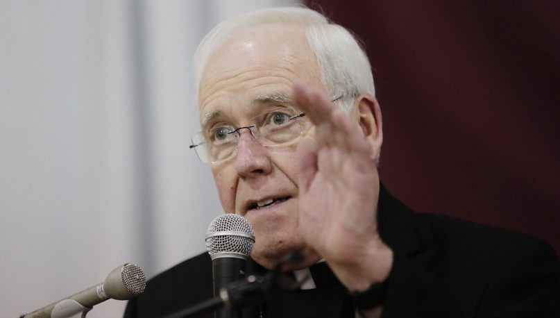 Bishop Richard Malone, bishop of Buffalo, speaks during a news conference  Nov. 5, 2018, in Cheektowaga, New York. Malone has resisted calls to step down amid reports that he left accused priests in ministry and excluded others from a list of problematic priests released to the public in March. (AP Photo/Frank Franklin II)