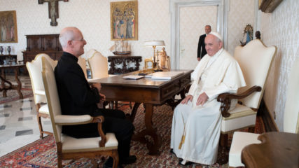 The Rev. James Martin, left, author and editor at large of America magazine, has a private audience with Pope Francis on Sept. 30, 2019. Photo © Vatican Media