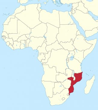 Mozambique in Africa. Map courtesy of Creative Commons