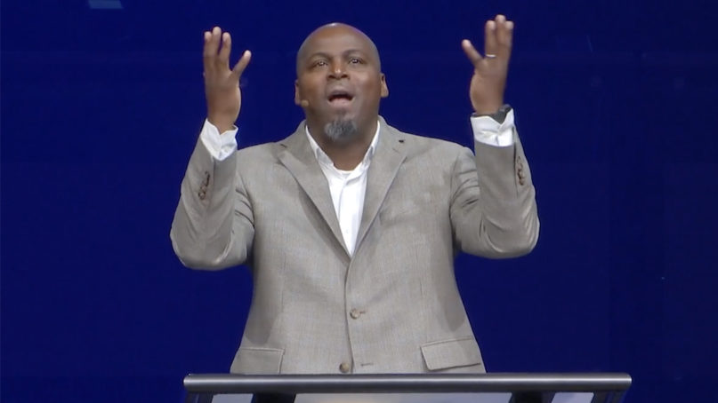 Pastor Marcus Hayes preaches at First Baptist Church Naples on Aug. 4, 2019. Video screengrab via FBCN