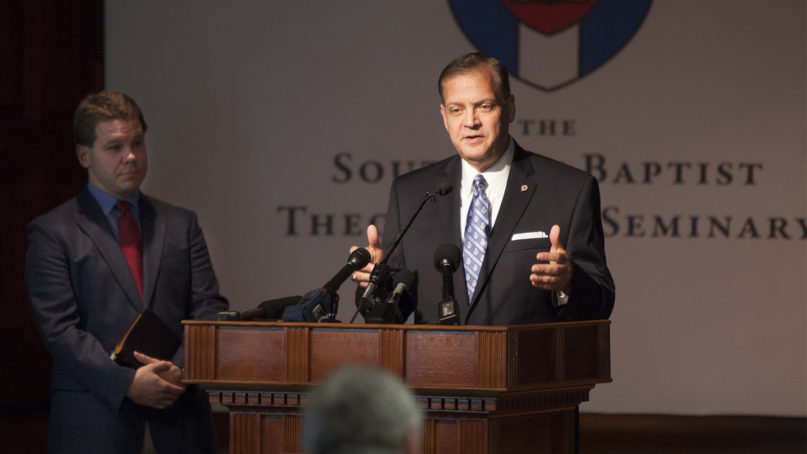R. Albert Mohler Jr., president of Southern Baptist Theological Seminary, speaks with the press on Oct. 5, 2015, in Louisville, Kentucky. Photo by Emil Handke, courtesy of Southern Baptist Theological Seminary