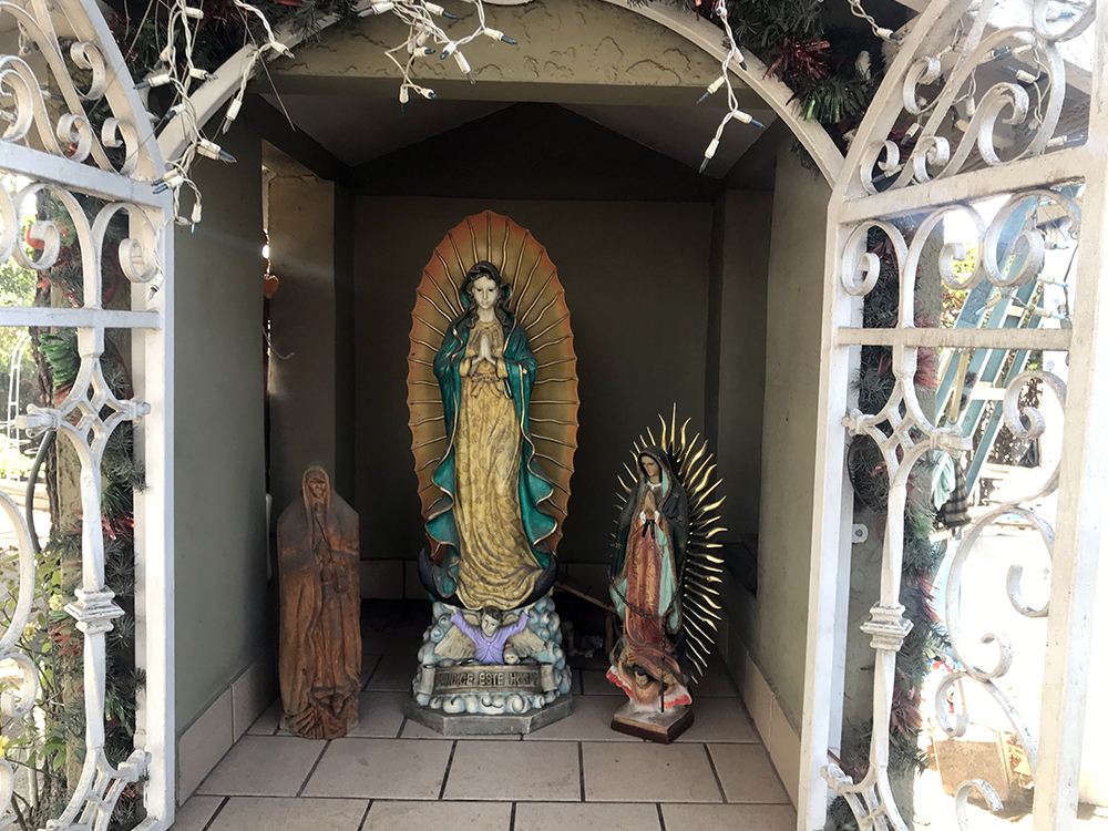 A shrine to the Virgin Mary stands outside the Pomona Economic Opportunity Center in Pomona, California, on Thursday, Nov. 7, 2019. RNS photo by Alejandra Molina