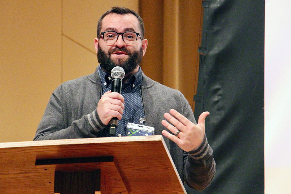 Kevin Singer addresses the Neighborly Faith Conference on Nov. 1, 2019, at the Billy Graham Center for Evangelism at Wheaton College. RNS photo by Emily McFarlan Miller