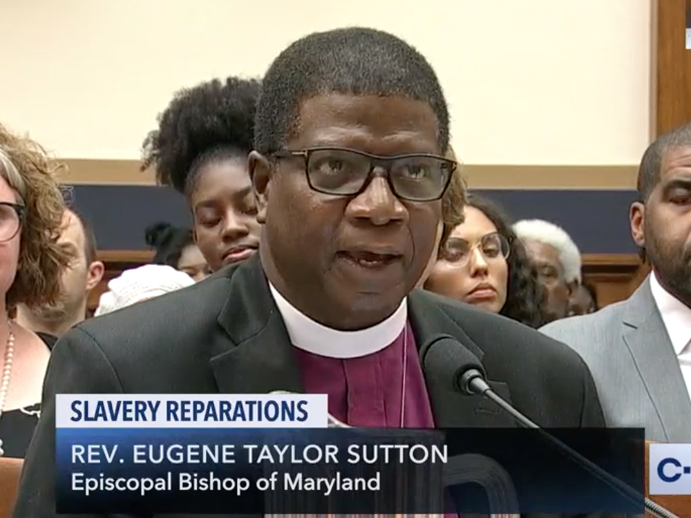 Maryland Episcopal Bishop Eugene Taylor Sutton testifies before the U.S. Congress about reparations in June 2019. Video screen grab via C-SPAN