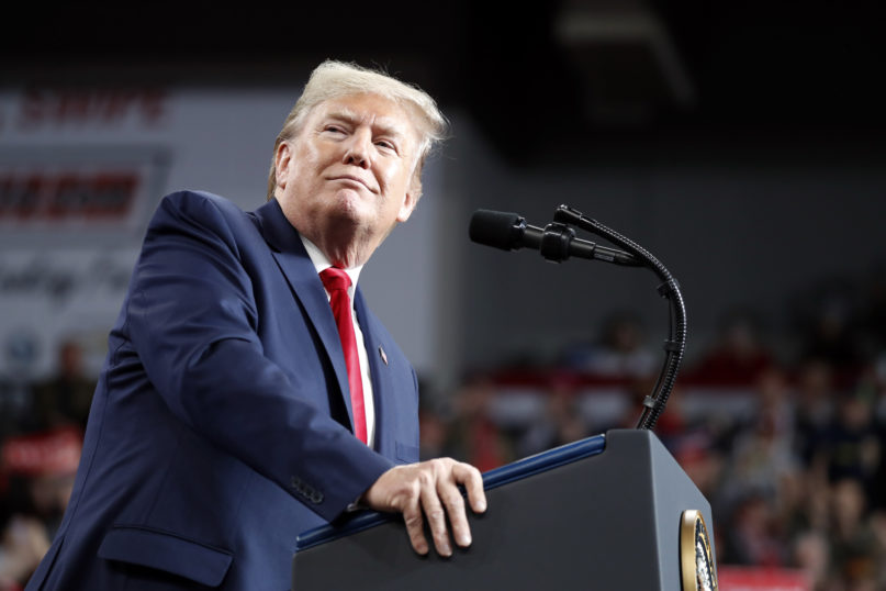 President Donald Trump speaks at a campaign rally Jan. 9, 2020, in Toledo, Ohio. (AP Photo/ Jacquelyn Martin)