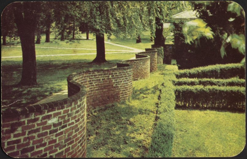 A postcard of the serpentine walls at the University of Virginia. Photo courtesy of Creative Commons