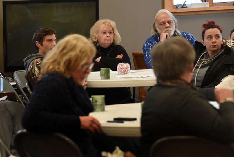 Cheryl and William Gackstetter, center, listen during a congregation meeting to discuss impending changes to the membership of The Grove United Methodist Church in Cottage Grove, Minn. on Sunday, Jan. 12, 2020. The church, seeking to attract more young families, will close for several months later this year. Current members, most of them over 60 years old, will be invited to worship somewhere else when the church reopens.  (Scott Takushi / Pioneer Press)