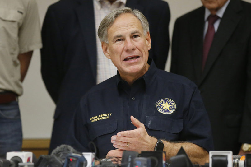 Texas Governor Greg Abbott speaks during a news conference Sunday, Sept. 1, 2019, in Odessa, Texas. (AP Photo/Sue Ogrocki)