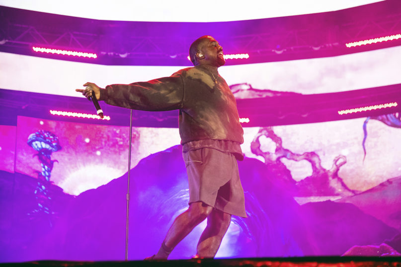 Kanye West performs with Kid Cudi at the Coachella Music and Arts Festival at the Empire Polo Club on April 20, 2019, in Indio, California. (Photo by Amy Harris/Invision/AP)