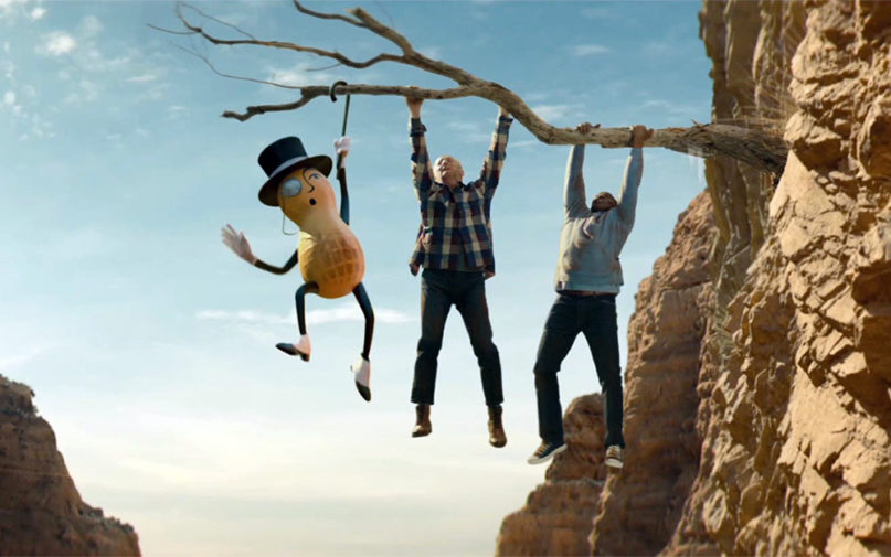 Planters mascot Mr. Peanut, left, dies while giving himself up to save others ahead of an upcoming Super Bowl commercial. Image courtesy of Kraft Heinz