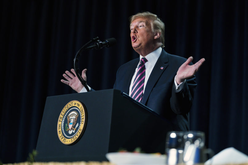 President Donald Trump speaks at the 68th annual National Prayer Breakfast, at the Washington Hilton, Thursday, Feb. 6, 2020, in Washington. (AP Photo/ Evan Vucci)