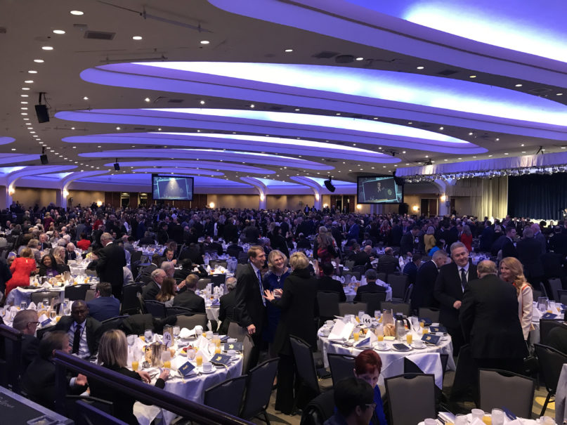 Attendees mingle at the 68th annual National Prayer Breakfast, at the Washington Hilton, on Feb. 6, 2020, in Washington. RNS photo by Bob Smietana