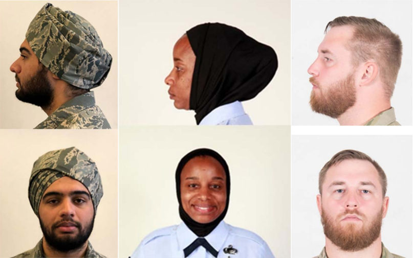 Examples of waiver-approved religious apparel styles for turbans, from left, hijabs and beards in the U.S. Air Force. Photos courtesy of USAF