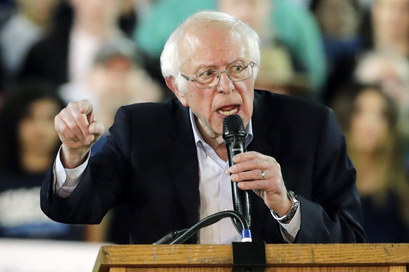 Democratic presidential candidate Sen. Bernie Sanders, I-Vt., speaks at a campaign event in Tacoma, Washington, Monday, Feb. 17, 2020. (AP Photo/Ted S. Warren)