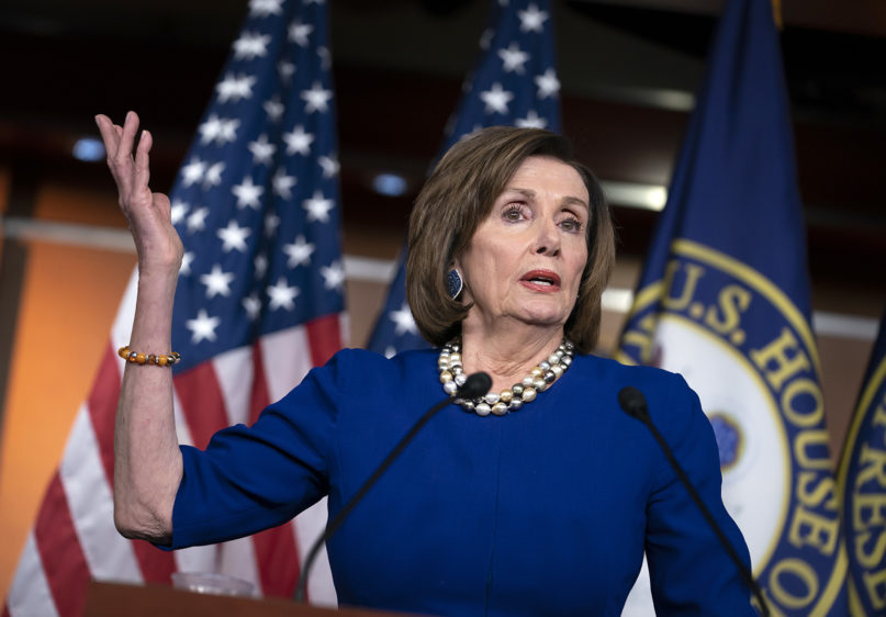 Speaker of the House Nancy Pelosi, D-Calif., holds a news conference at the Capitol in Washington, Thursday, Feb. 6, 2020. (AP Photo/J. Scott Applewhite)