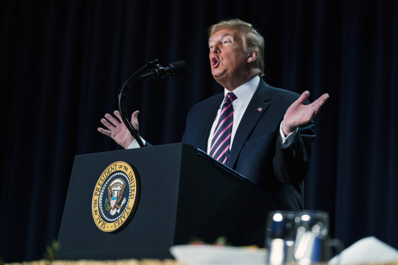 President Donald Trump speaks at the 68th annual National Prayer Breakfast, at the Washington Hilton, on Feb. 6, 2020, in Washington. (AP Photo/ Evan Vucci)