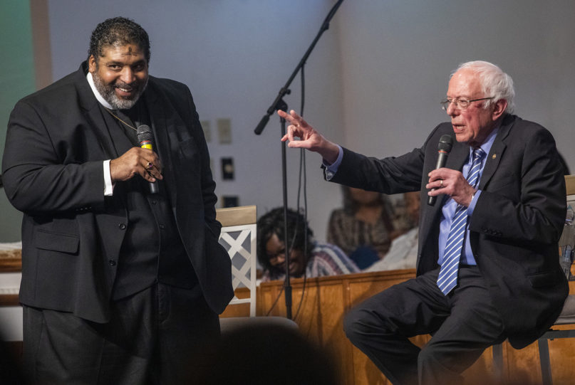 Sen. Bernie Sanders participates in a forum hosted by the Rev. William Barber II at Greenleaf Christian Church, in Goldsboro, North Carolina, that spotlighted poverty, Feb. 26, 2020. Photo by Travis Long/The News & Observer
