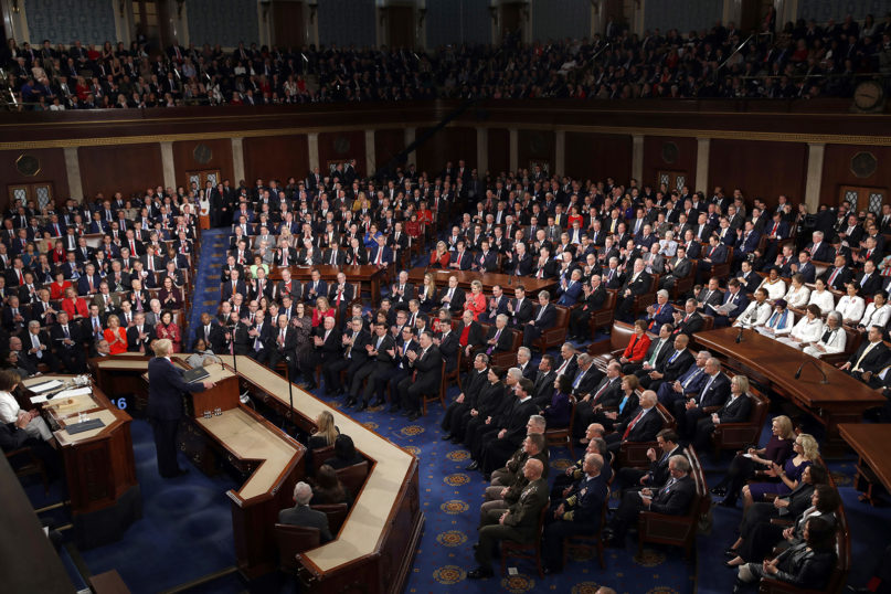 President Donald Trump delivers his State of the Union address to a joint session of Congress on Capitol Hill in Washington on Feb. 4, 2020. (AP Photo/J. Scott Applewhite)