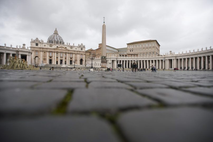 A view of St. Peter's Square at the Vatican on March 6, 2020. A Vatican spokesman has confirmed the first case of coronavirus at the city-state. Vatican spokesman Matteo Bruni said Friday that nonemergency medical services at the Vatican have been closed so they can be sanitized after the positive test on Thursday. (AP Photo/Andrew Medichini)