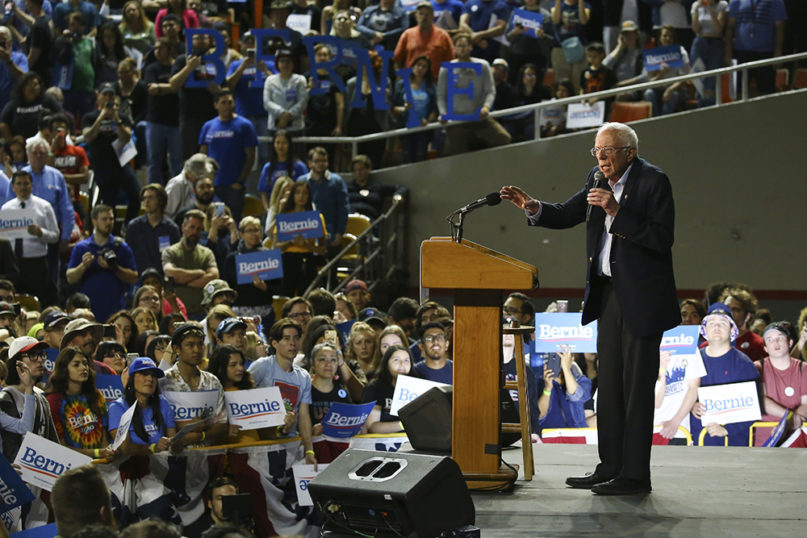 Democratic presidential candidate Sen. Bernie Sanders, I-Vt., speaks at a campaign rally Thursday, March 5, 2020, in Phoenix. (AP Photo/Ross D. Franklin)