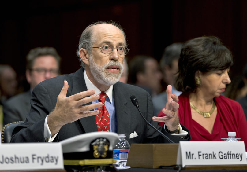 Frank Gaffney, founder and CEO of the Center for Security Policy, testifies on Capitol Hill in Washington, Wednesday, July 24, 2013, before the  Senate Judiciary subcommittee on Constitution, Civil Rights & Human Rights.  (AP Photo/J. Scott Applewhite)