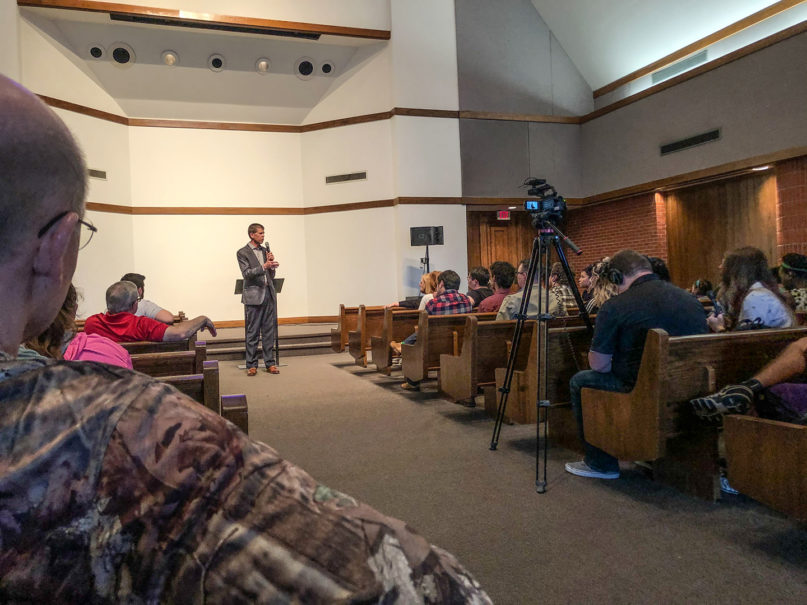 Oklahoma Christian University President John deSteiguer speaks to students, faculty, staff and community members in the university's Scott Chapel on March 1, 2020, after a racially charged recruiting incident at an Oklahoma City school Feb. 24, 2020. Photo by Erik Tryggestad