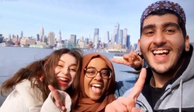 Lead editor Ameena Qobrtay, from left, graphics lead Shayma Al-Shiri, and editor-in-chief Ameer Al-Khatahtbeh are based in New Jersey and New York City. Image courtesy of Muslim