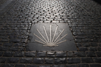 A shell symbol of the Camino de Santiago along the pilgrimage route in Logroño, Spain. (Photo by Juanje 2712/Creative Commons)