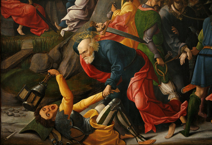 Dutch painter Grégoire Guérard depicted Peter attacking Malchus in the painting “The Capture of Christ,” circa 1520. Image courtesy of Creative Commons