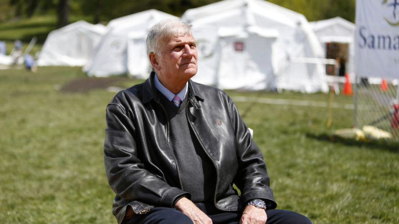 In this May 7, 2020, photo, the Rev. Franklin Graham, president and CEO of Samaritan’s Purse, sits for a portrait at his group’s coronavirus field hospital in New York’s Central Park. (AP Photo/Jessie Wardarski)