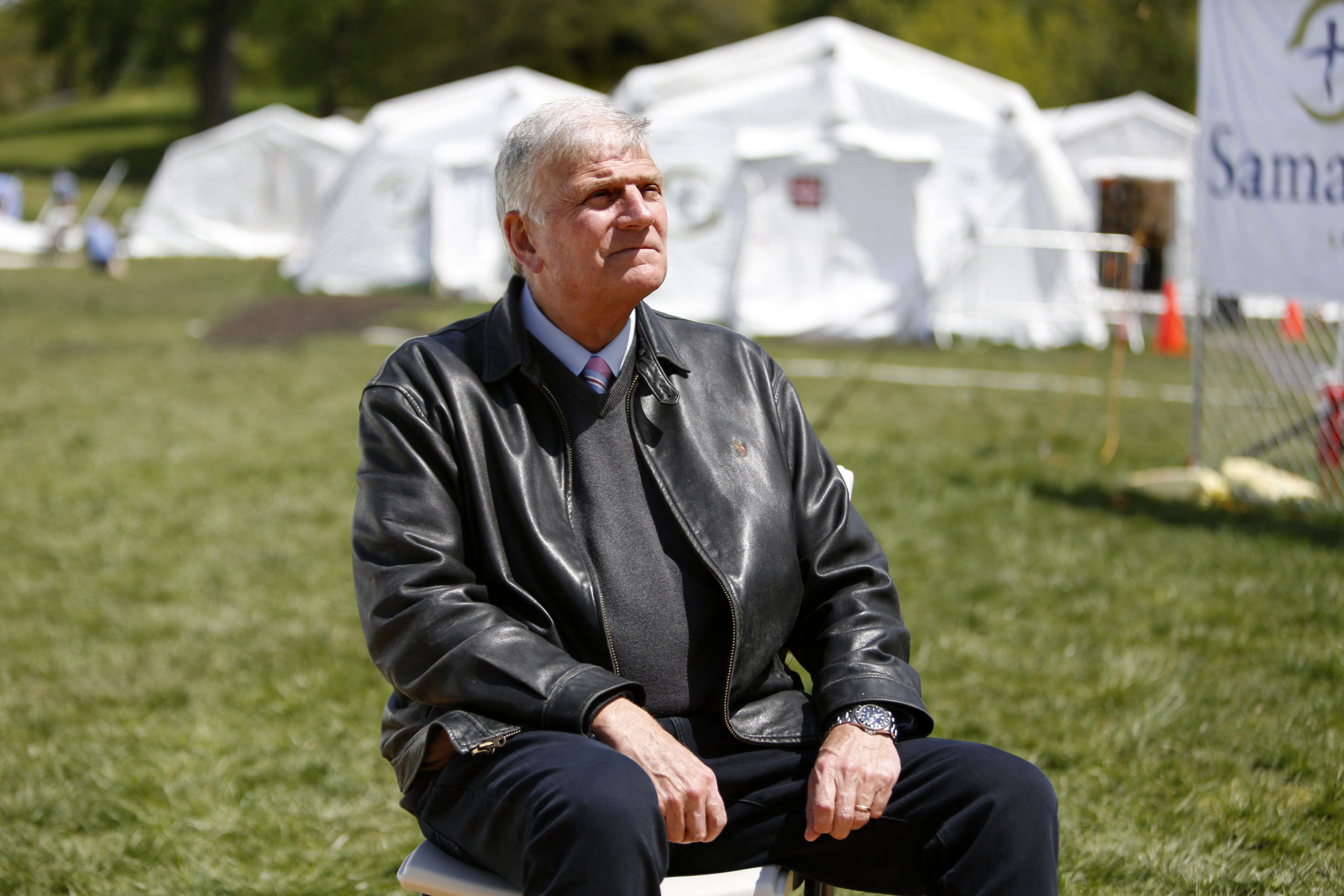 FILE - In this May 7, 2020, file photo, the Rev. Franklin Graham, president and CEO of Samaritan's Purse, sits for a portrait at his group's field hospital in New York's Central Park. The Associated Press sat down to talk with Graham during his recent visit to New York, where his Christian relief charity Samaritan’s Purse had operated the Central Park field hospital to treat coronavirus patients. (AP Photo/Jessie Wardarski, File)