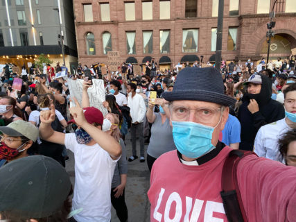 FILE - Doug Pagitt takes a selfie in a crowd protesting the death of George Floyd in Minneapolis, Minnesota, Thursday, May 28, 2020. Photo by Doug Pagitt