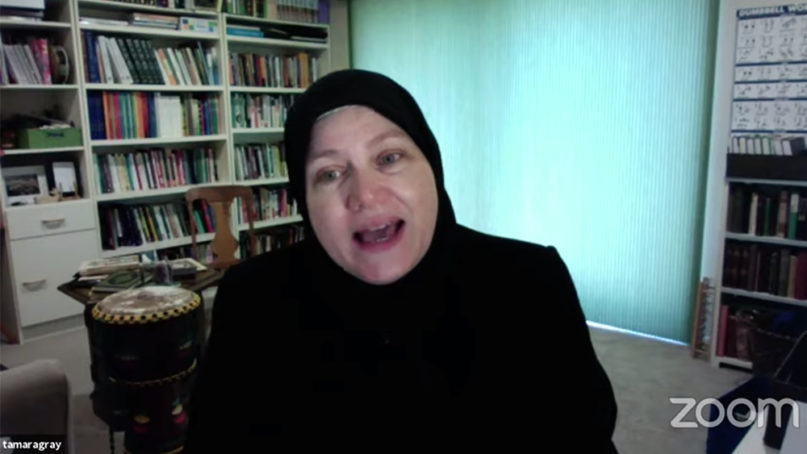 Dr. Tamara Gray preaches for “Friday Reflections” on the Islamic Society of North America (ISNA) YouTube channel on May 8, 2020. Video screengrab