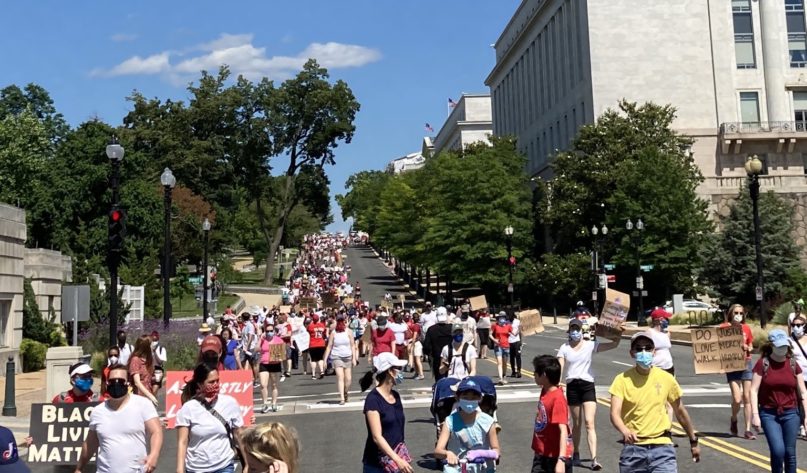 A group of mostly evangelical Christians marches toward the U.S. Capitol building on Sunday, June 7, 2020, during a demonstration described as a “Christian Response to Racial Injustice.” (Photo courtesy Joshua Little)