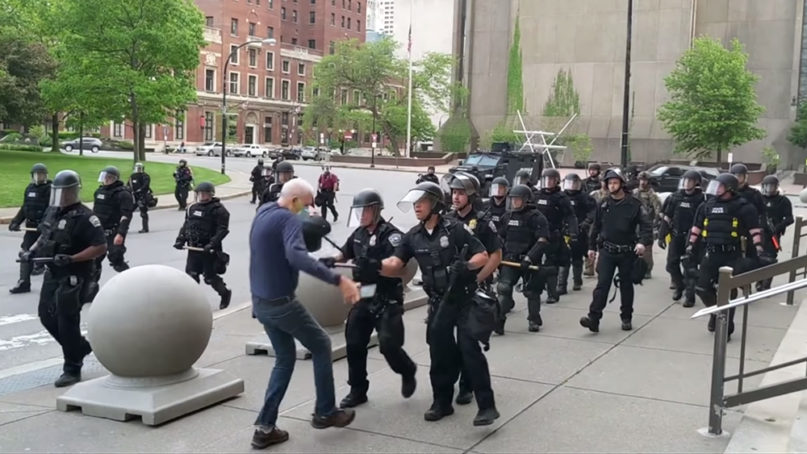 Martin Gugino is shoved by two Buffalo police officers June 4, 2020, in Buffalo, New York. Video screengrab via WBFO