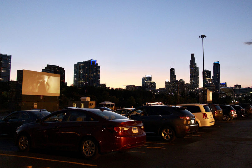 People attend a drive-in screening of “Fatima” at Soldier Field in Chicago on July 28, 2020. RNS photo by Emily McFarlan Miller
