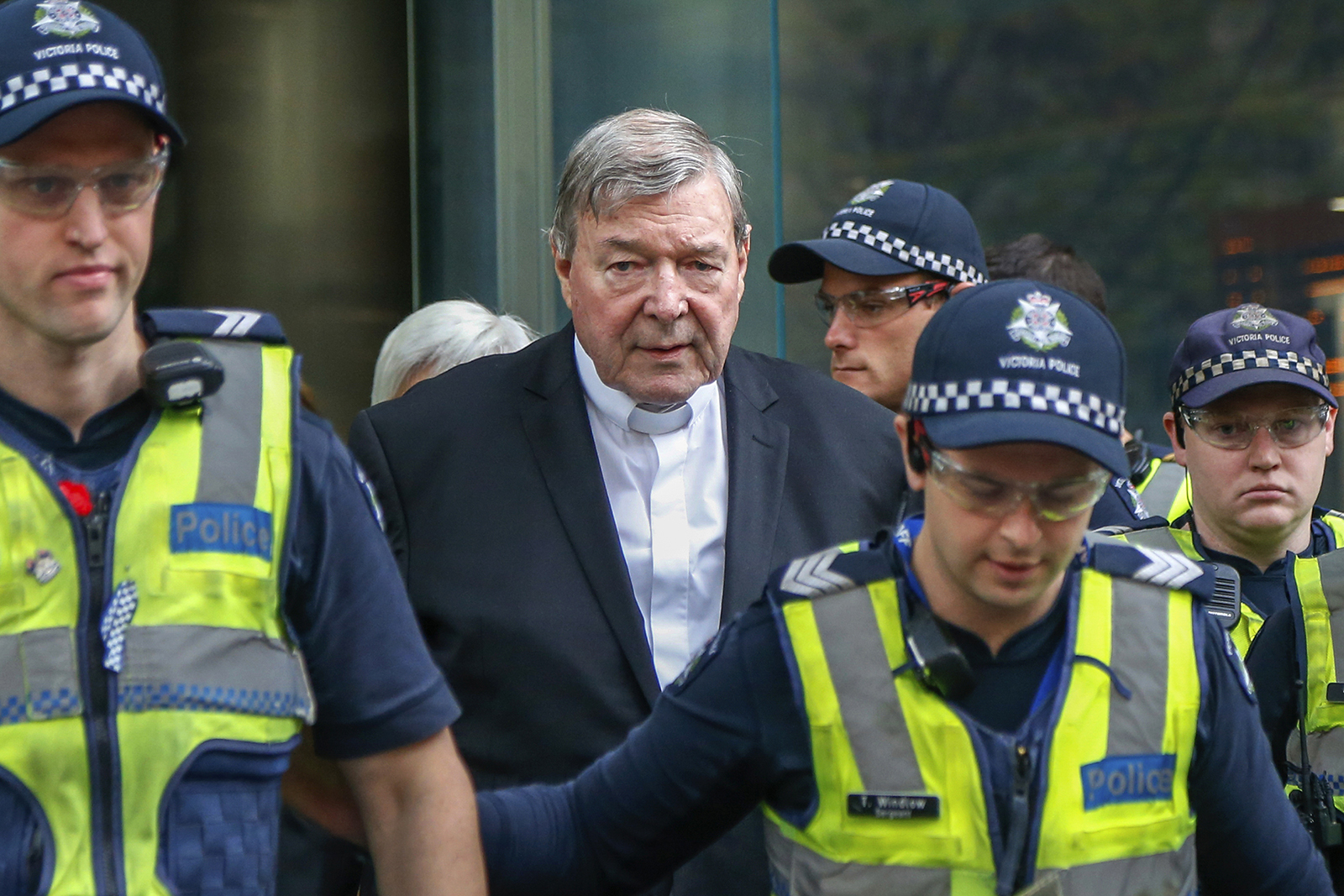 Cardinal George Pell, the most senior Catholic cleric to face sex charges, leaves court in Melbourne, Australia, on May 2, 2018. (AP Photo/Asanka Brendon Ratnayake)