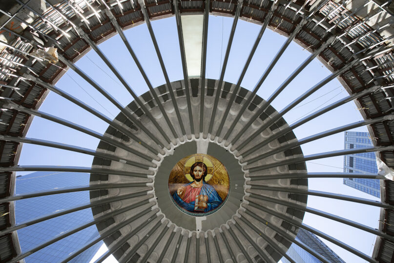 An image of Christ is in place in the ceiling of St. Nicholas Greek Orthodox Church, Aug. 3, 2020, at the World Trade Center in New York. The original church was destroyed in the attacks of Sept. 11, 2001. (AP Photo/Mark Lennihan)