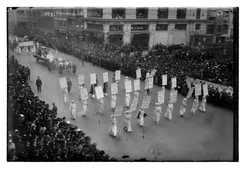 Women's suffrage supporters march in 1915, most likely in New York. Photo by Bain News Service/LOC/Creative Commons