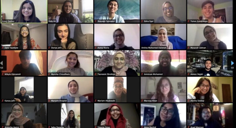 Students in Muslim student associations from Columbia University, New York University, Yale and UCLA attend Columbia’s “Women in Quranic Context” over Zoom. There were more than 70 participants. Screengrab submitted by Misbah Farooqi