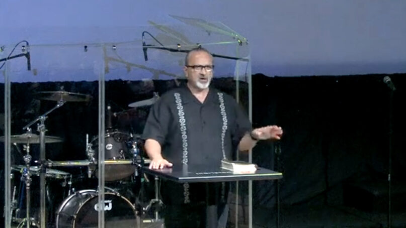 Pastor Paul Van Noy speaks at Candlelight Christian Fellowship on Aug. 23, 2020, in Coeur d'Alene, Idaho. Video screengrab