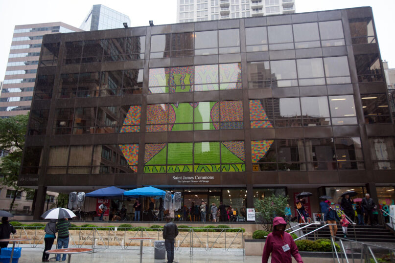 St. James Commons, the headquarters of the Episcopal Diocese of Chicago, with a temporary art installation. Photo courtesy of the Episcopal Diocese of Chicago