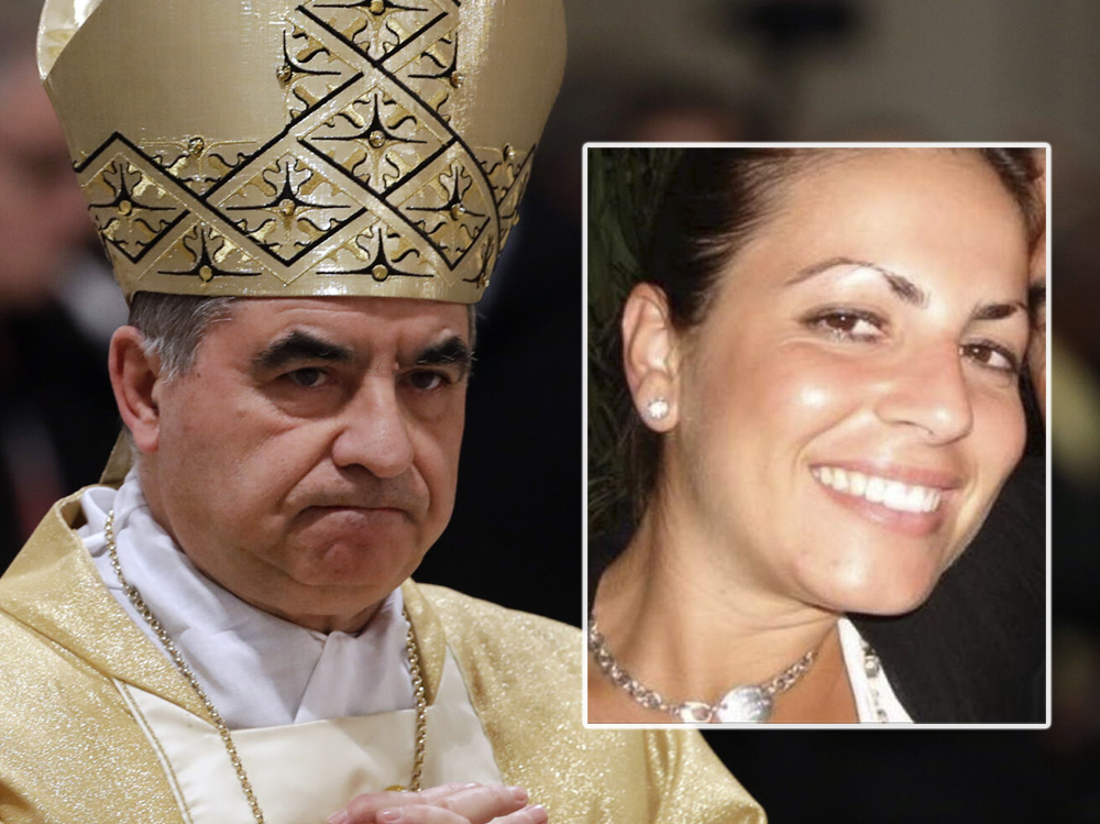 Cardinal Angelo Becciu, left, and Cecilia Marogna. (AP Photo/Gregorio Borgia, File)
