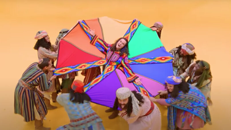 Donny Osmond, center, starred as Joseph in the 1999 movie version of the musical “Joseph and the Amazing Technicolor Dreamcoat.” Video screengrab